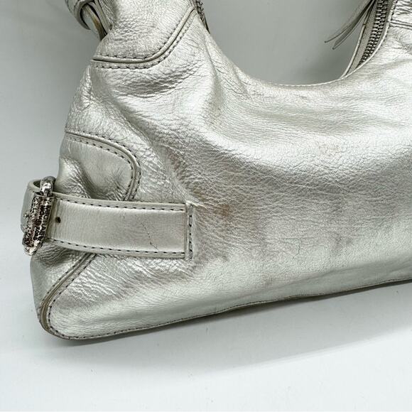 Michael Kors Metallic Silver Buckle Accent Hobo Shoulder Bag - Medium Size - Picture 2 of 13